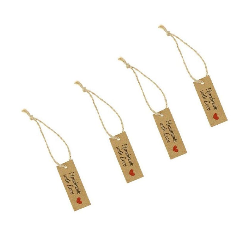 lasenersm 200 Pieces Handmade with Love Tags Handmade Tags Kraft Paper Handmade with Love Tags with 65.6 Feet Natural Jute Strings Brown - Image 3